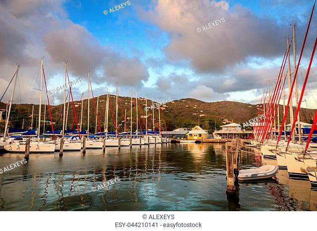 Sailboats at a marina at Wickham's Cay II on Tortola in British Virgin Islands
