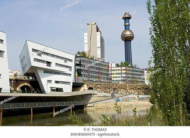Zaha Hadid on the Danube canal, long distance heating Vienna, waste incineration plant Hundertwasser, Austria, Vienna, Danube Channel