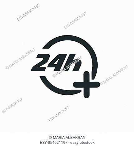 24 hours service icon. Pharmacy open symbol. Isolated vector illustration