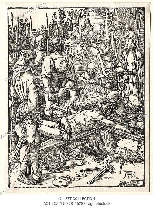 The Small Passion: Christ Being Nailed to the Cross, 1509-1511. Albrecht Dürer (German, 1471-1528). Woodcut