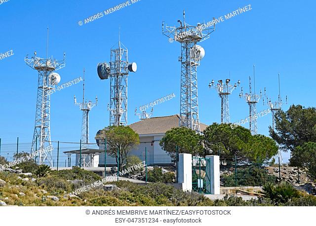 . . Telecommunications tower in El Garraf Mountains Barcelona