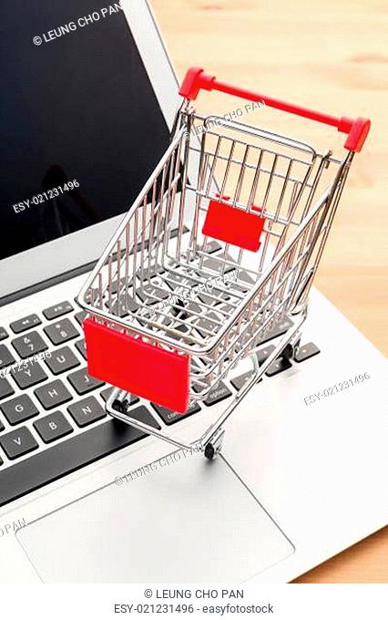 Shopping trolley with laptop