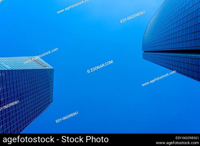 Madrid, Spain - June 14, 2020: Skyscrapers against blue sky in Four Towers Business Area
