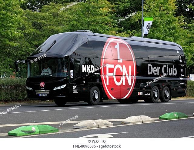 Team bus of 1. FC Nuernberg, Stadium Borussia Park, Borussia Moenchengladbach gegen 1 FC Nürnberg 2:3, 1. Bundesliga 2012/2013, Moenchengladbach