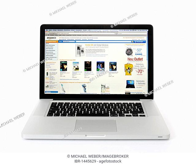 Notebook display, amazon shopping portal, symbolic picture online shopping