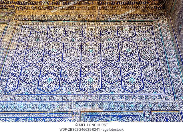 Tiled wall inside Kunya Ark, also known as Kohna Ark, Ichan Kala, Khiva, Uzbekistan