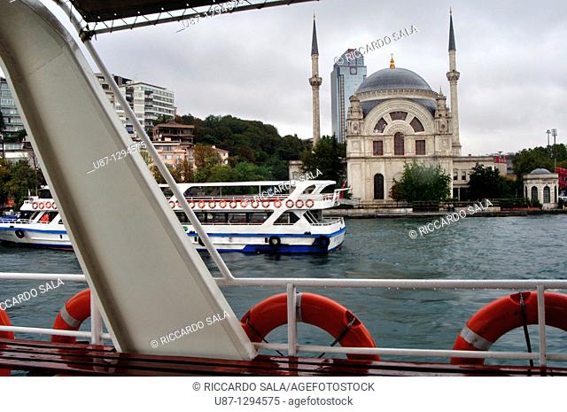 Turkey, Istanbul, Bosphorus Strait, Ferry Boat, Dolmabahce Mosque