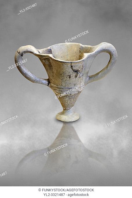 Hittite terra cotta twa handles fluted vase. Hittite Empire, Alaca Hoyuk, 1450 - 1200 BC. Alaca Hoyuk. Çorum Archaeological Museum, Corum, Turkey