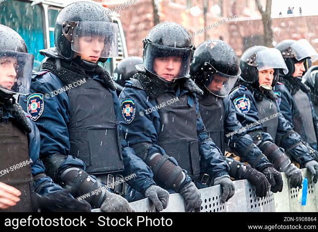 KIEV, UKRAINE - 9 DECEMBER: Protest on Euromaydan in Kiev against the president Yanukovych didn't sign the contract between the European Union and Ukraine on 9...