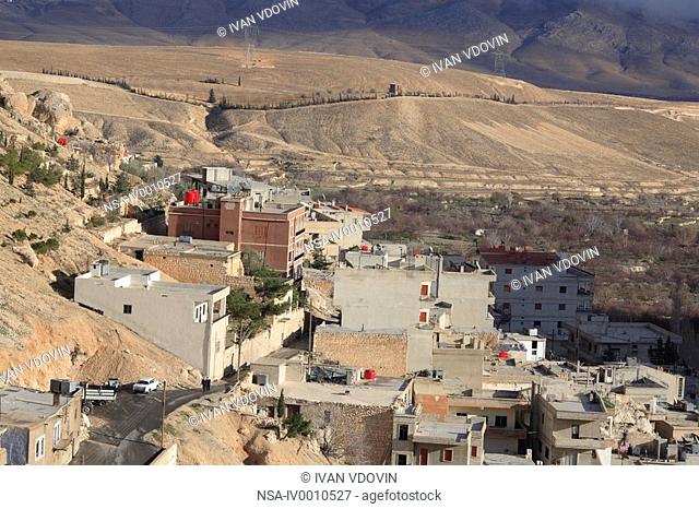 Maloula Maalula village with the monastery of Mar Sarkis St. Sergius on top of hill. Syria