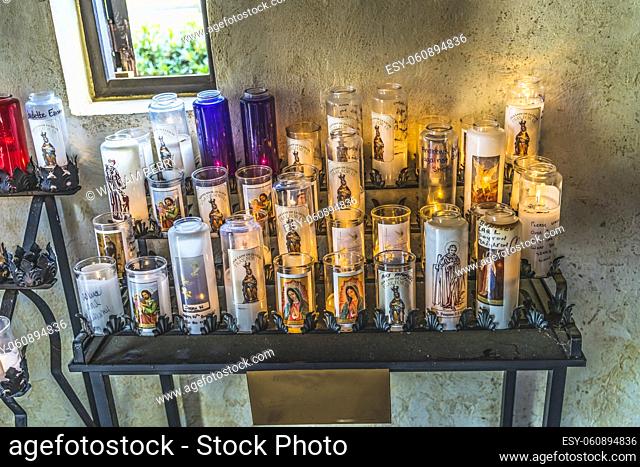Candles National Shrine Our Lady of Leche Milk Mission Nombre de Dios Name of God Saint Augustine Florida. Mission founded 1565 possibly oldest US mission Mary...