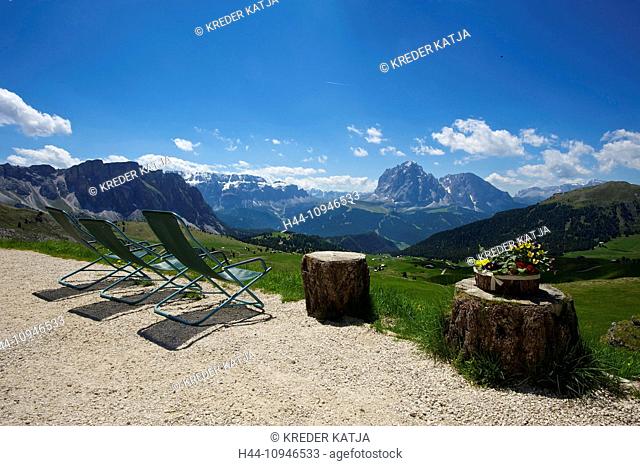 South Tirol, Italy, Europe, Dolomites, mountain landscape, mountains, scenery, nature, Grödnertal, Val Gardena, lying, view, Seceda, outside, day, Trentino