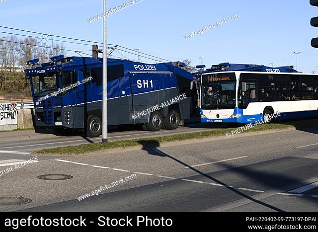 02 April 2022, Mecklenburg-Western Pomerania, Rostock: A special bus with fans of the match of the second division teams Hansa Rostock - FC St