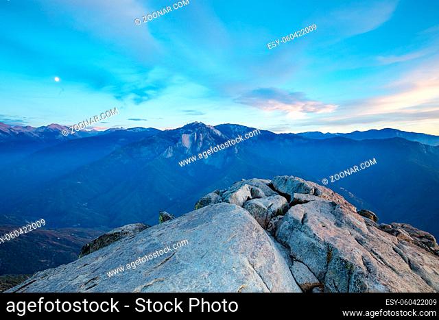 Sunset on an autumn evening at Moro Rock in Sequoia National Park, California, USA