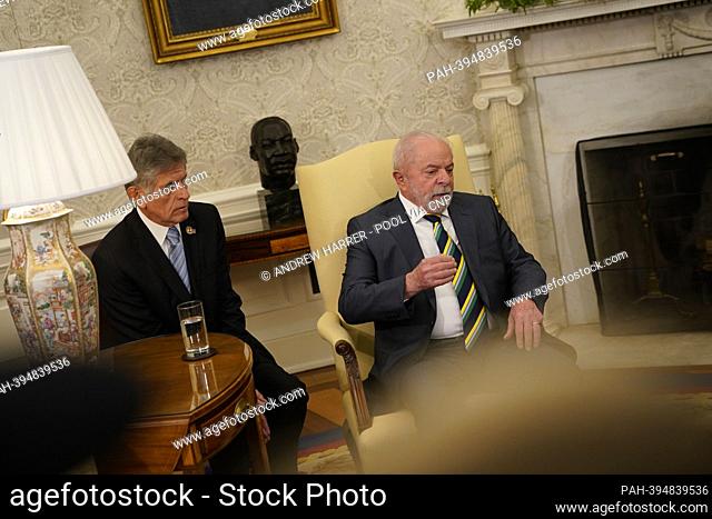 United States President Joe Biden meets Luiz Inacio Lula da Silva, Brazil's president, in the Oval Office of the White House in Washington, DC, US, on Friday