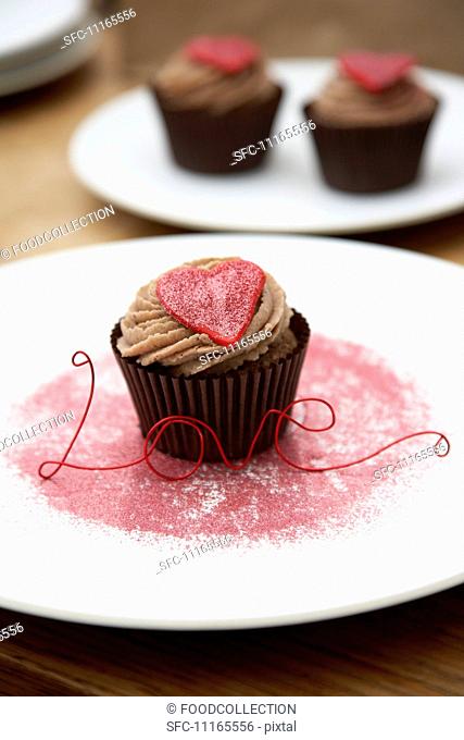 Chocolate cupcakes with hearts