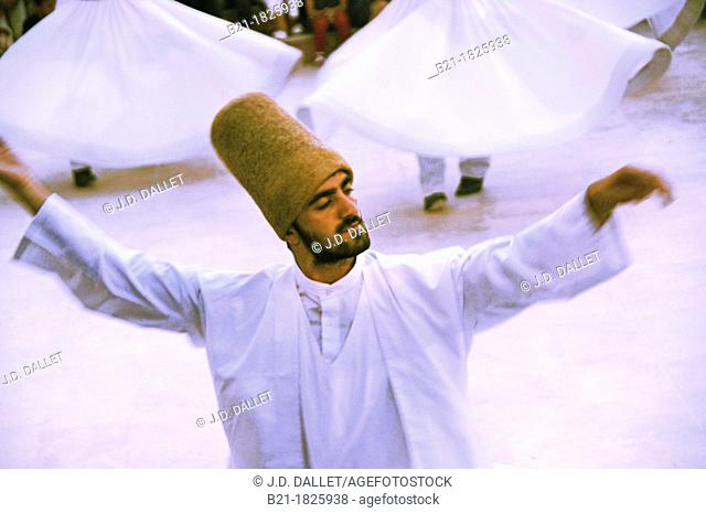 Mystic dance performed within the Sama worship ceremony by the Sufi Dervishes, Konya, Anatolia, Turkey