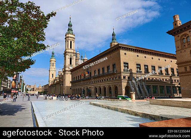 View of the basilica our lady of Pilar in Zaragoza city, Zaragoza, Aragon, Spain