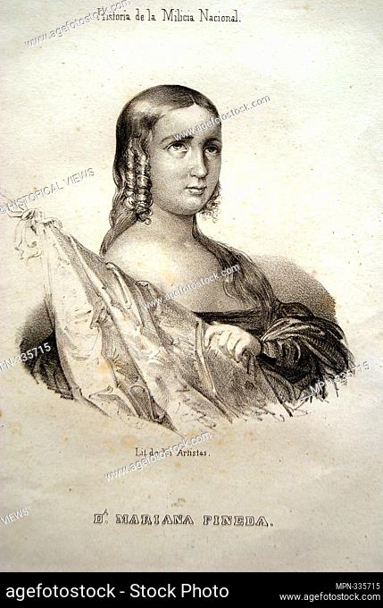 Portrait of Mariana Pineda, Spanish liberalist heroine. Engraving by Isidoro Lozano (1826–1895)
