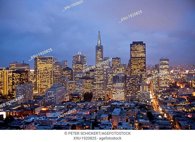 Downtown San Francisco Skyline seen from Coit Tower, California, United States of America, USA