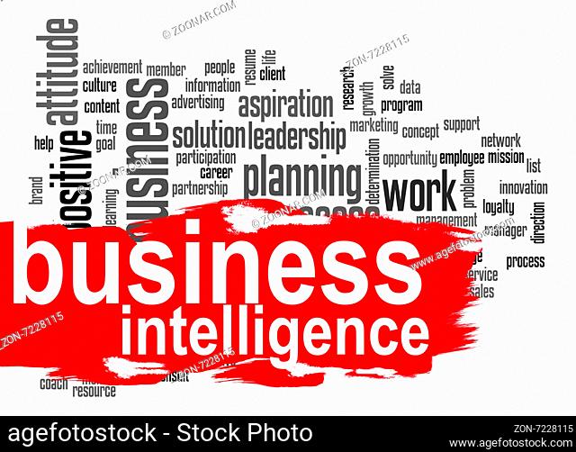 Business intelligence word cloud image with hi-res rendered artwork that could be used for any graphic design