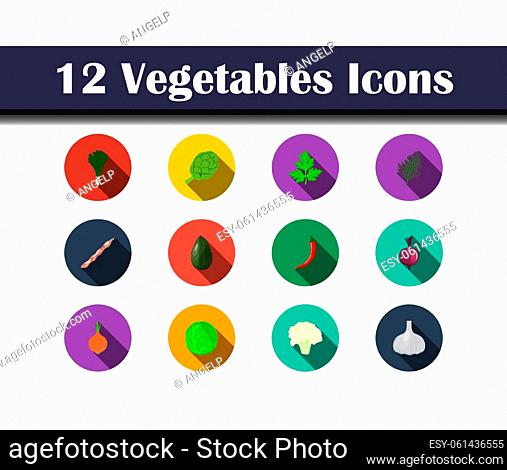 Vegetables Icon Set. Flat Design With Long Shadow. Vector illustration