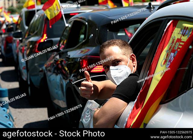 Madrid, Spain; 23/05/2020.- Demonstration of hundreds of cars called by the far-right party Vox circulated through the Salamanca neighborhood (the most...
