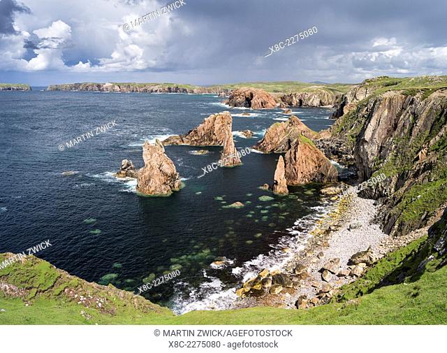 Isle of Lewis, part of the island Lewis and Harris in the Outer Hebrides of Scotland. The cliffs and sea stacks near Mangersta (Mangurstadh) in Uig