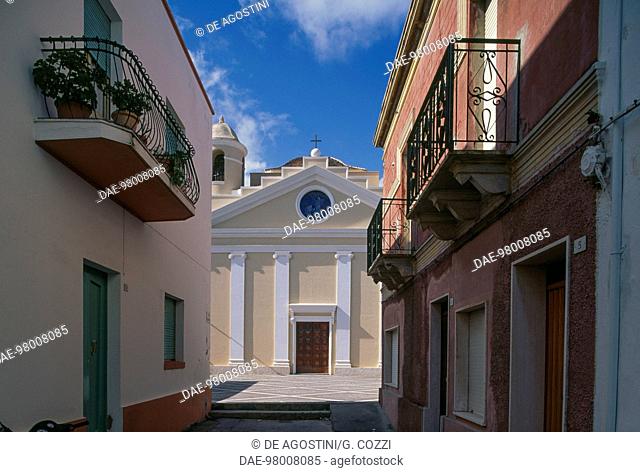 View of the Church of Saint Maurice, 1838, Calasetta, Sant'Antioco Island, Sardinia, Italy