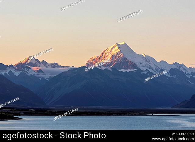 New Zealand, Scenic view of Mount Cook at dawn
