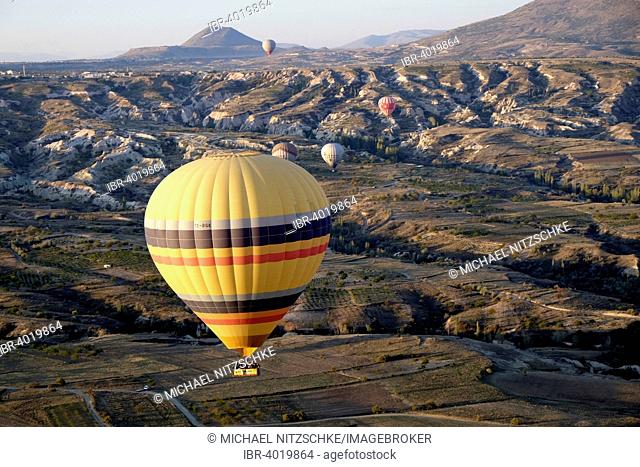 Hot air balloons over Goreme, Cappadocia, Central Anatolia Region, Turkey