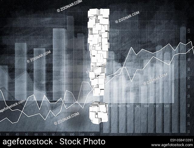 Big exclamation mark on graphs and diagrams background, 3D rendering