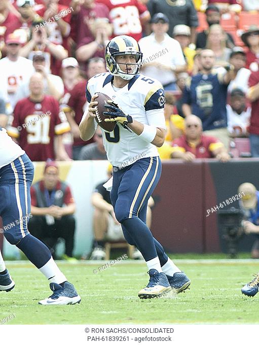 St. Louis Rams quarterback Nick Foles (5) looks to pass in first quarter action against the Washington Redskins at FedEx Field in Landover, Maryland, Sunday