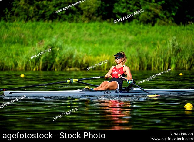 U23 Belgian Shark rower Mazarine Guilbert pictured in action during a training session ahead of a press conference organized by the Vlaamse Roeiliga and...