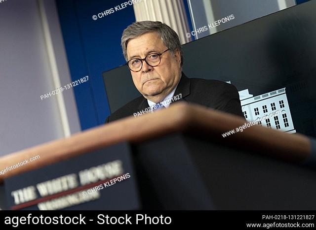 United States Attorney General William P. Barr participates in a news briefing by members of the Coronavirus Task Force at the White House in Washington