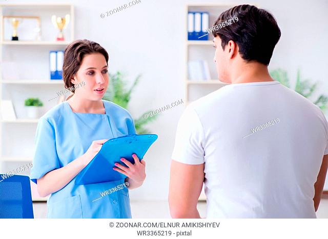 Patient visiting doctor for annual regular check-up in hospital clinic