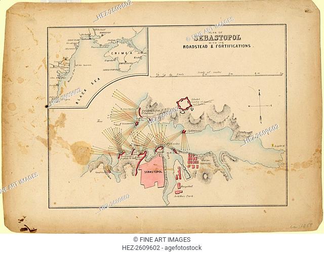Plan of Sevastopol with its roadstead & fortifications, c. 1858. Artist: Anonymous master
