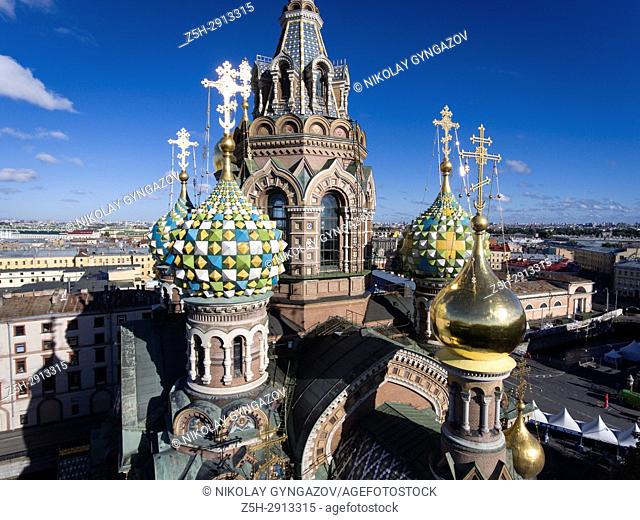 Temple of the Savior on Blood from a bird's-eye view. Saint Petersburg. Russia