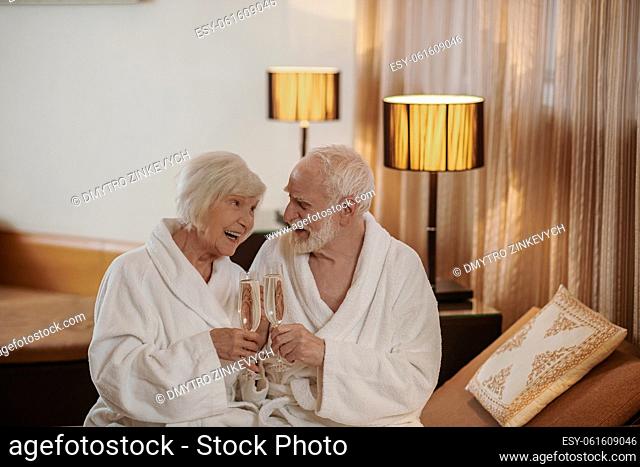 Happy couple. A senior couple celebrating their marriage anniversary and looking happy