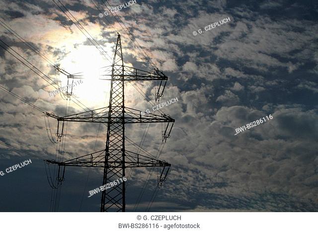 overhead power cable and power pole , Germany, North Rhine-Westphalia
