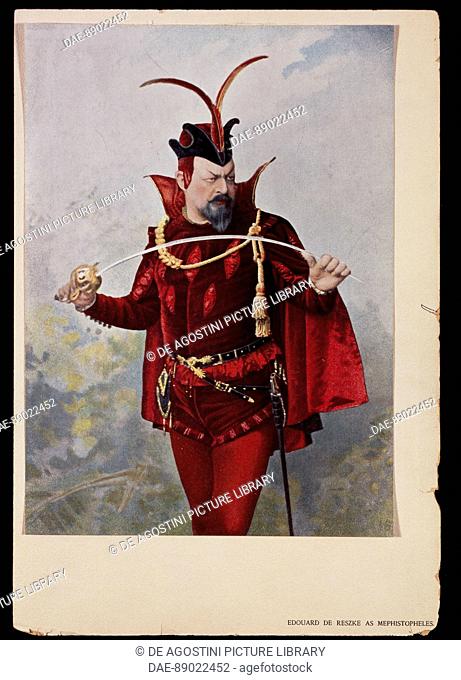 The Polish bass Edouard de Reszke (1853-1917) in the role of Mephistopheles in Faust by Charles Gounod. 19th century.  Londra, Royal Opera House Archives