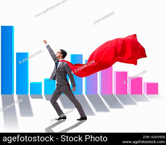 The young businessman in business concept with bar charts