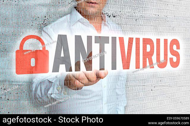 Antivirus mit Matrix und Businessman Konzept