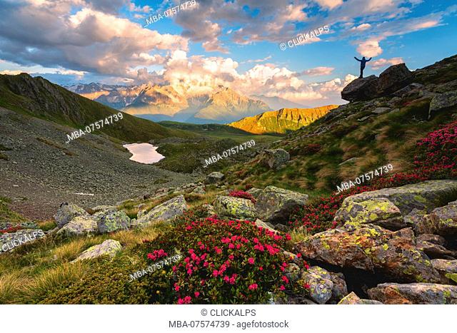 Grom lake at sunset, Mortirolo pass in Lombardy district, Brescia province, Italy