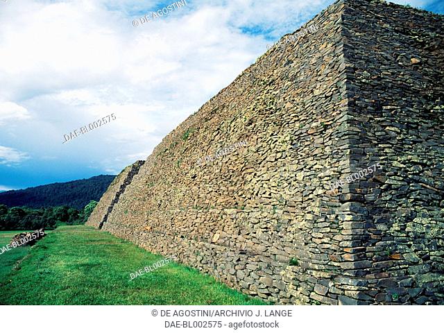 View of yacata pyramids, Ihuatzio, near Lake Patzcuaro, Michoacan, Mexico. Taraschi civilisation, 13th-16th century