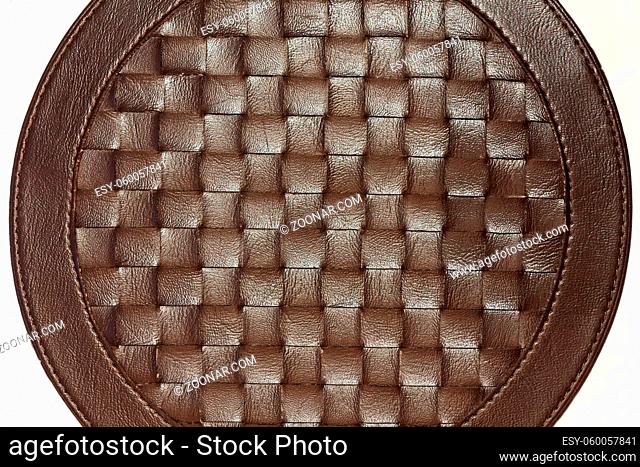 Brown leather net material in round frame