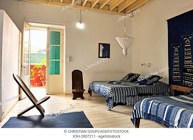 bedroom of Hostellerie du Chevalier de Bouffflers, Ile de Goree (Goree Island), Dakar, Senegal, West Africa
