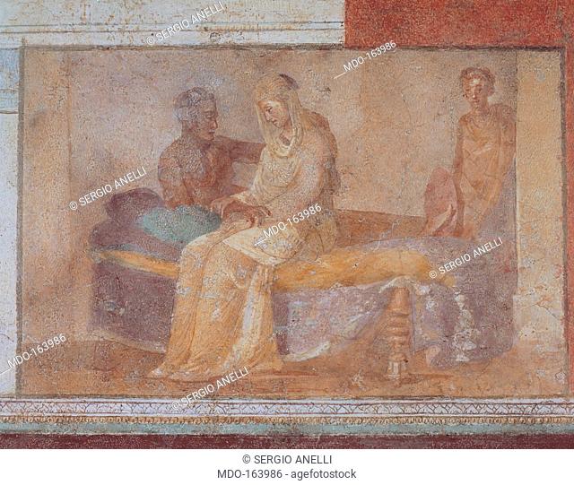 Small picture depicting an erotic scene, by Unknown artist, 25, 1st Century, mural. Italy; Lazio; Rome; Palazzo Massimo alle Terme; Cubicolo D parete sinistra...