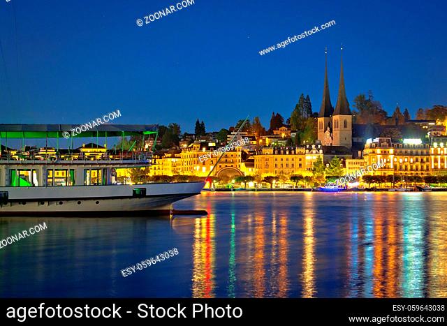 Lucerne lake waterfront and historic architecture evening view, amazing views of Switzerland