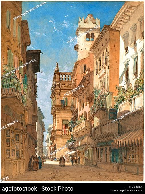 Corso Sant' Anastasia with the Palazzo Maffei in Verona, 1855. Creator: William Callow